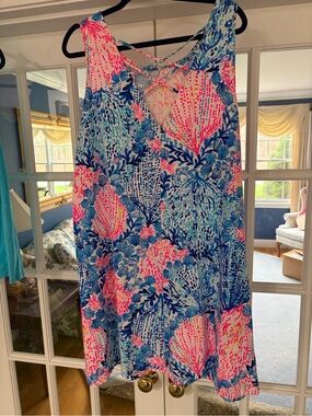 Lilly Pulitzer Pink Blue Green Tropical Print Sleeveless Dress $60